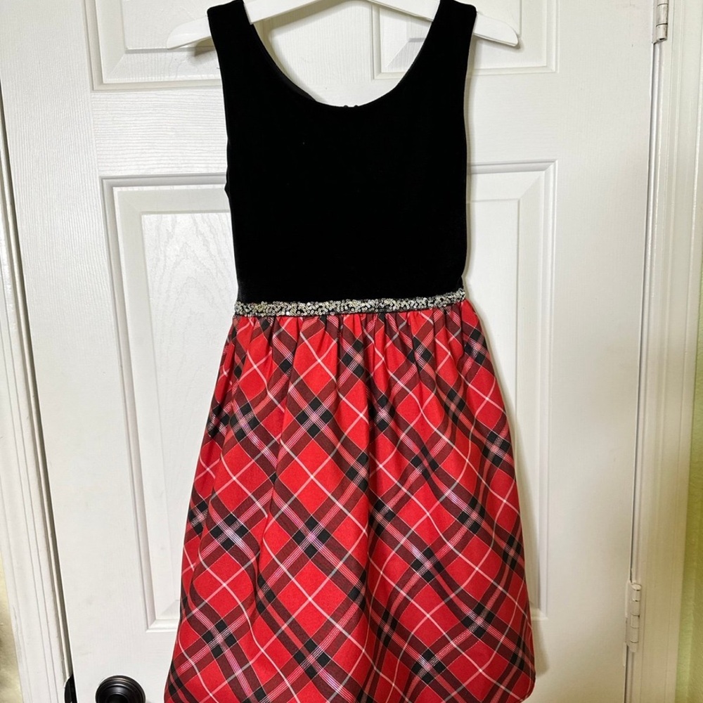 Justice Black and Red Plaid Kids Dress
